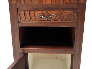 Two Art Deco Nightstands or Bedside Tables with Multi-Colored Marble Tops, 1930s